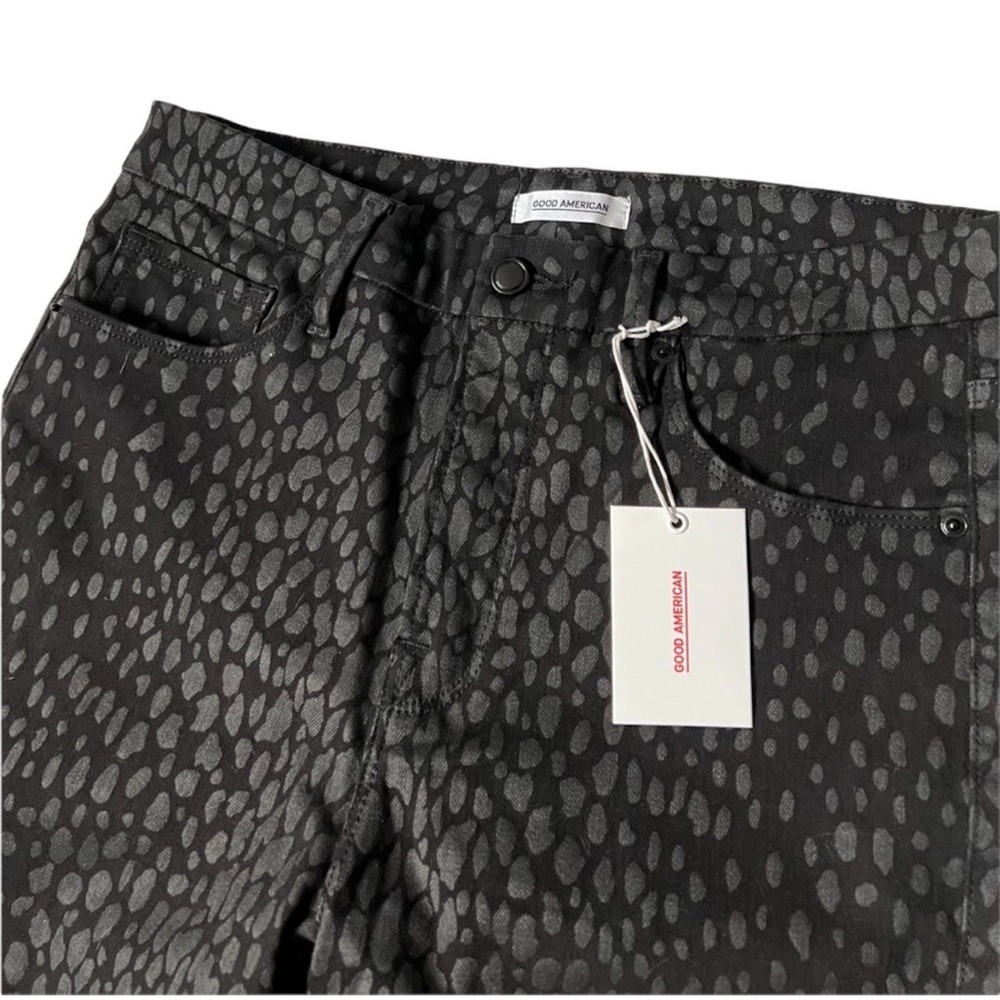 Good American Good Legs Crop Animal Print Jean Size 27 / 4 Black STRETCH! - Picture 2 of 15